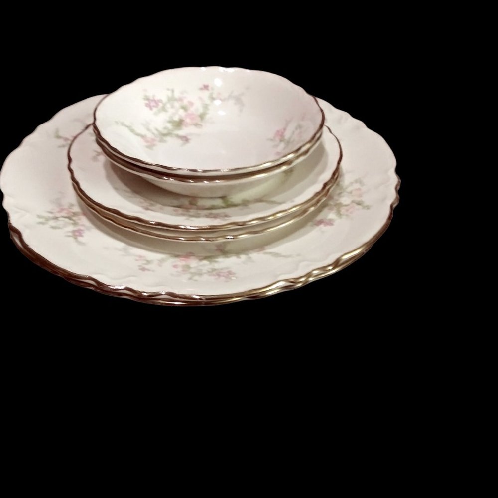 Dinnerware Set, 6pc Virginia Rose Lunch Bread Plates, Bowls, VTG Homer Laughlin